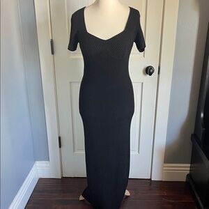 STAUD Black Ribbed Knit Maxi Dress